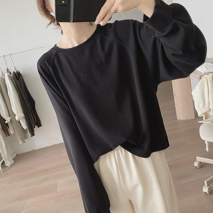 Long Sleeve Round Neck Plain Loose Sweatshirt Product Image