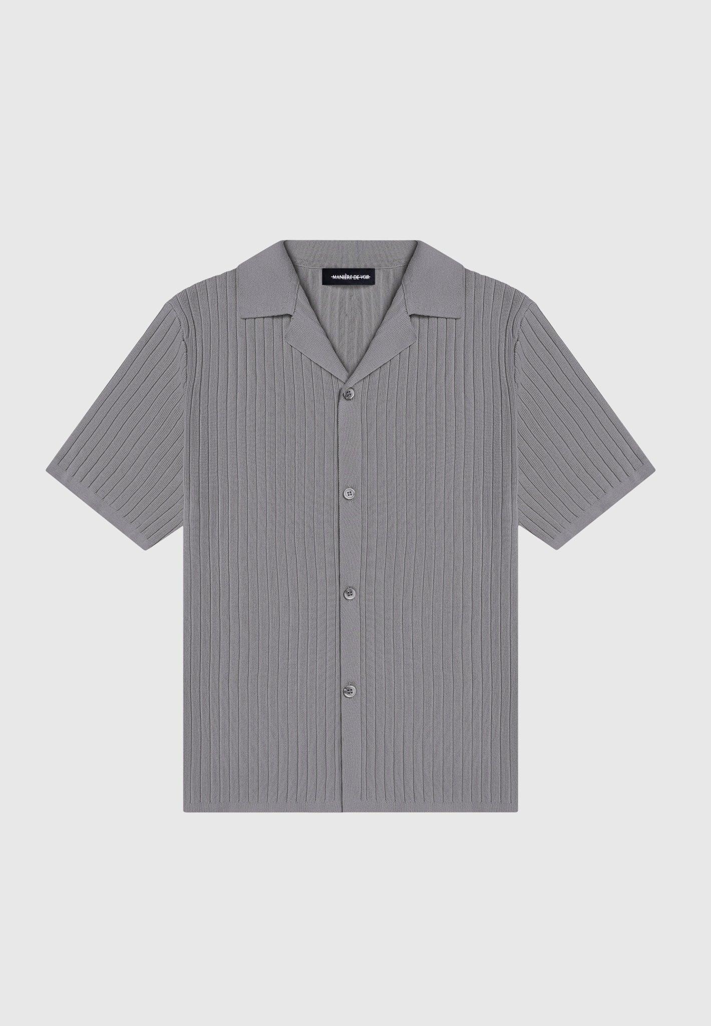 Ribbed Knit Revere Shirt - Grey Male Product Image