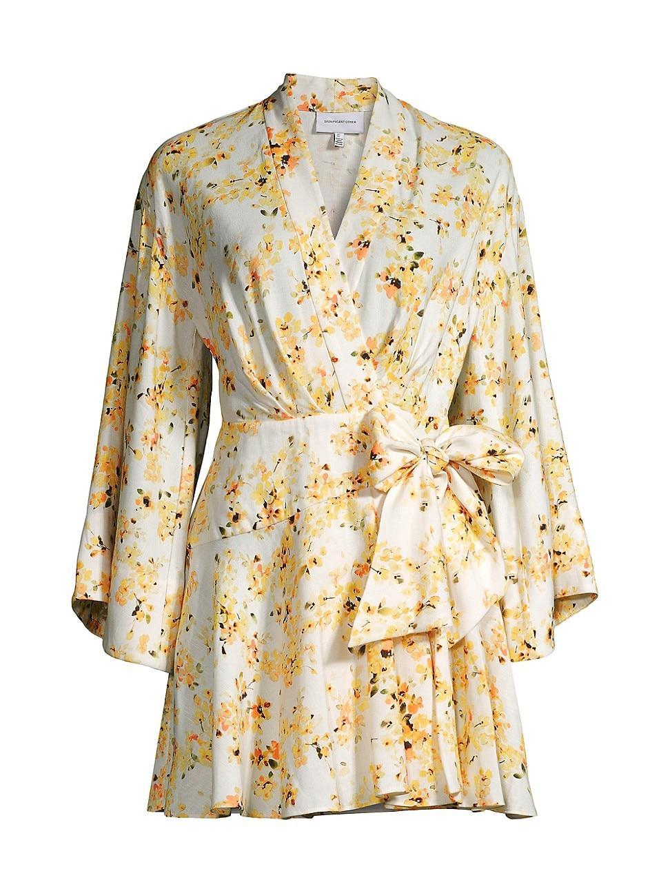 Womens Maia Floral Linen-Blend Wrap Minidress Product Image