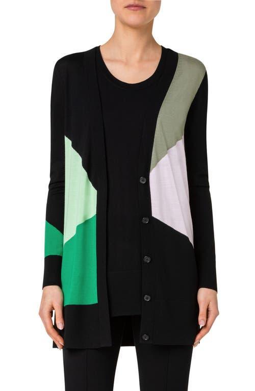 Akris punto Colorblock Intarsia Virgin Merino Wool Cardigan Product Image