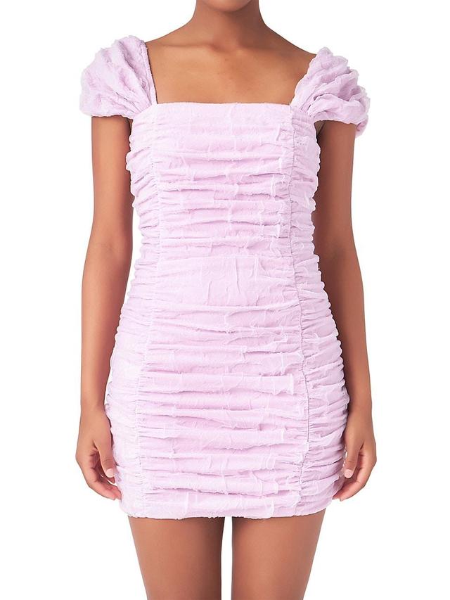 Womens Ruched Mini Dress with Cap Sleeves Product Image