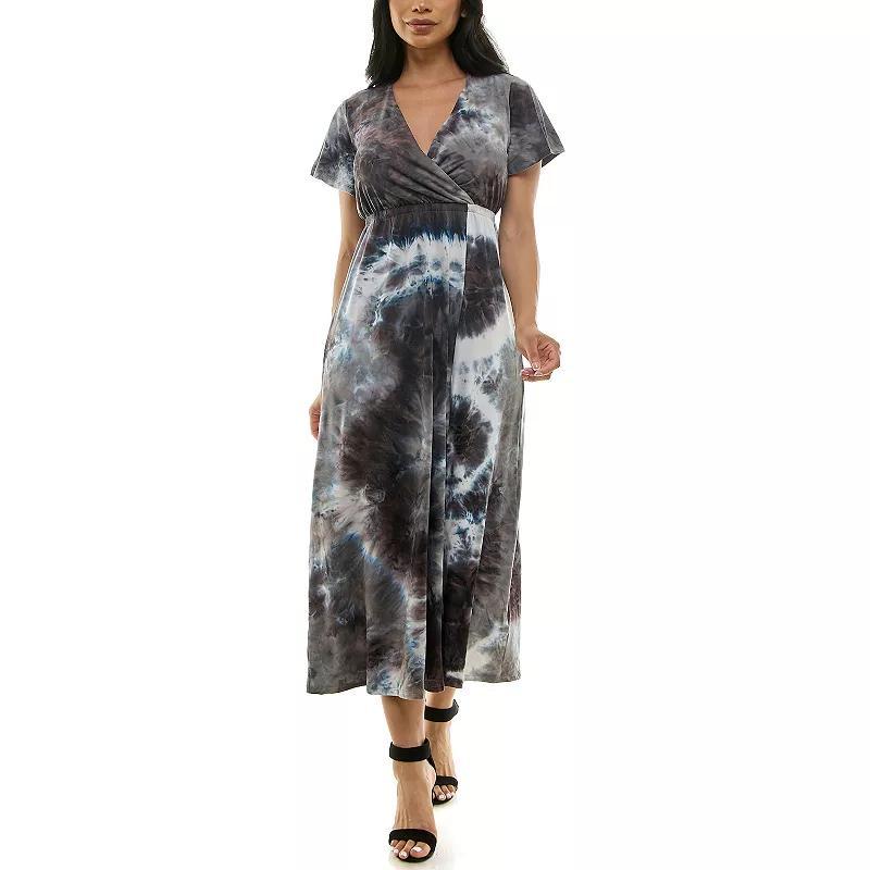 Womens Nina Leonard Tie Dye Print Flutter Sleeve V-Neck Maxi Dress Green Team Product Image