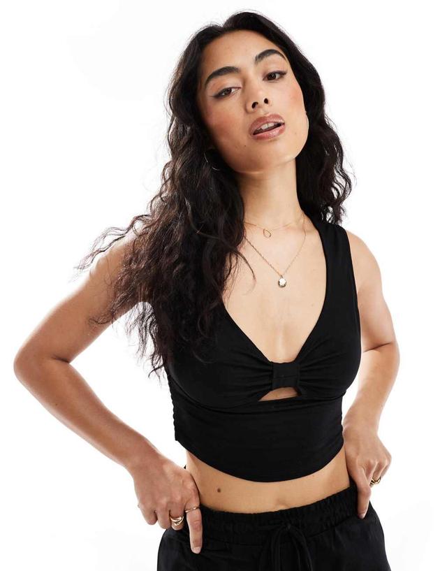 ONLY shirred cropped top in black - part of a set  Product Image