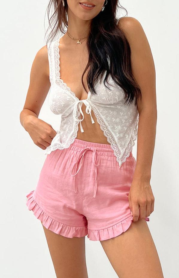 Lydia Pink Linen Blend Shorts Product Image