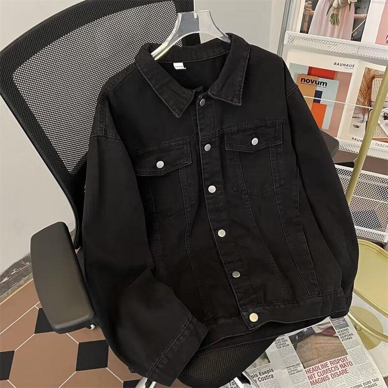 Collared Button Denim Jacket Product Image