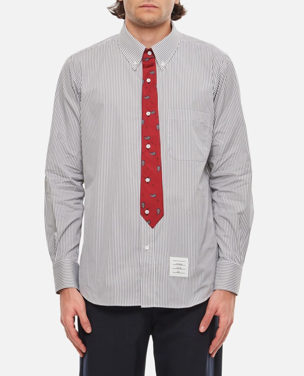 THOM BROWNE Paisley-tie Cotton Shirt In Grey Product Image