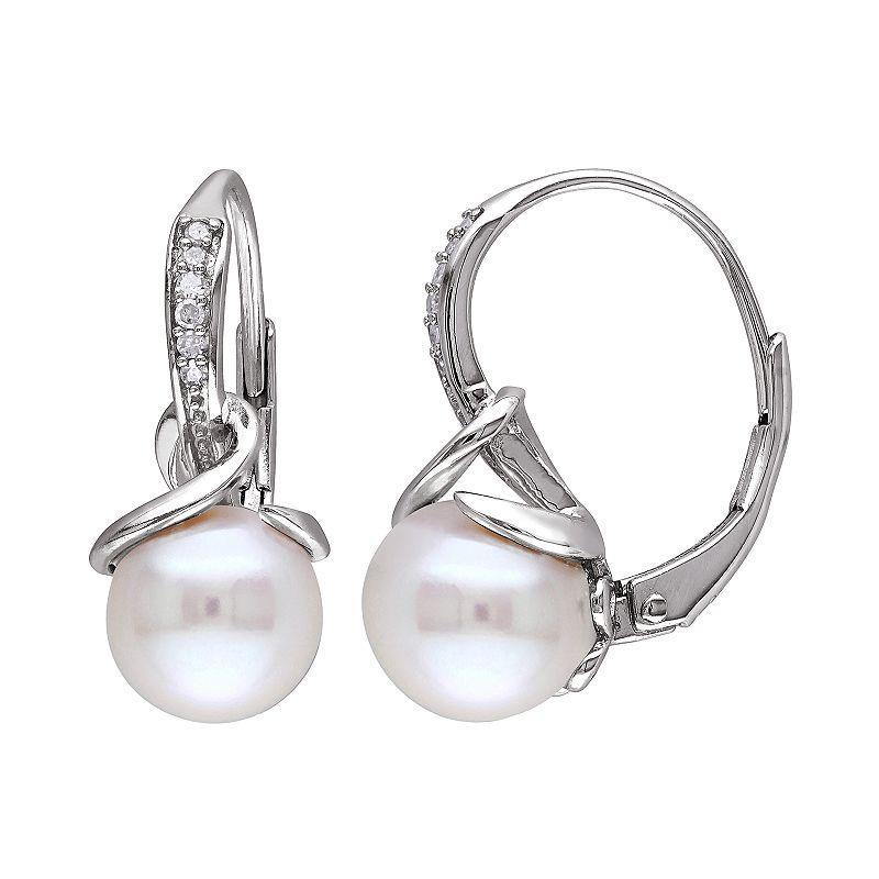 Stella Grace Sterling Silver Freshwater Cultured Pearl & Diamond Accent Earrings, Womens, Silvertone Product Image