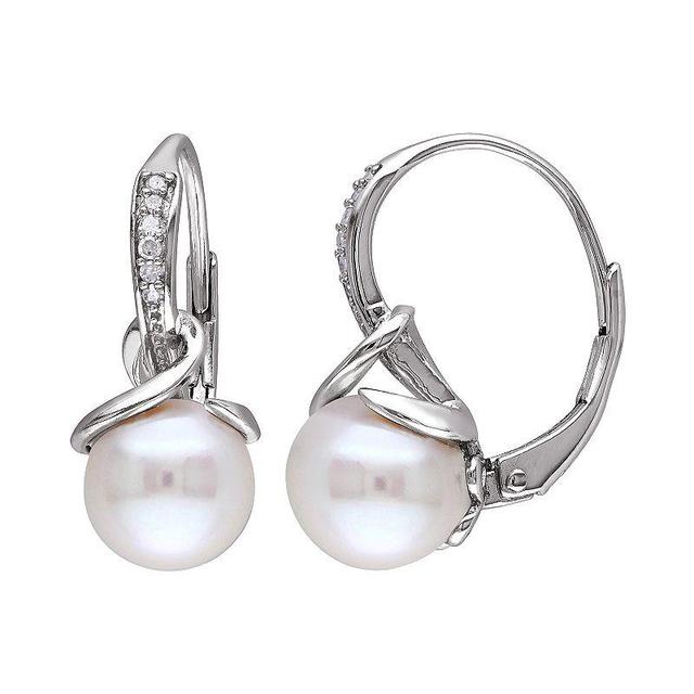 Stella Grace Sterling Silver Freshwater Cultured Pearl & Diamond Accent Earrings, Womens, Silvertone Product Image