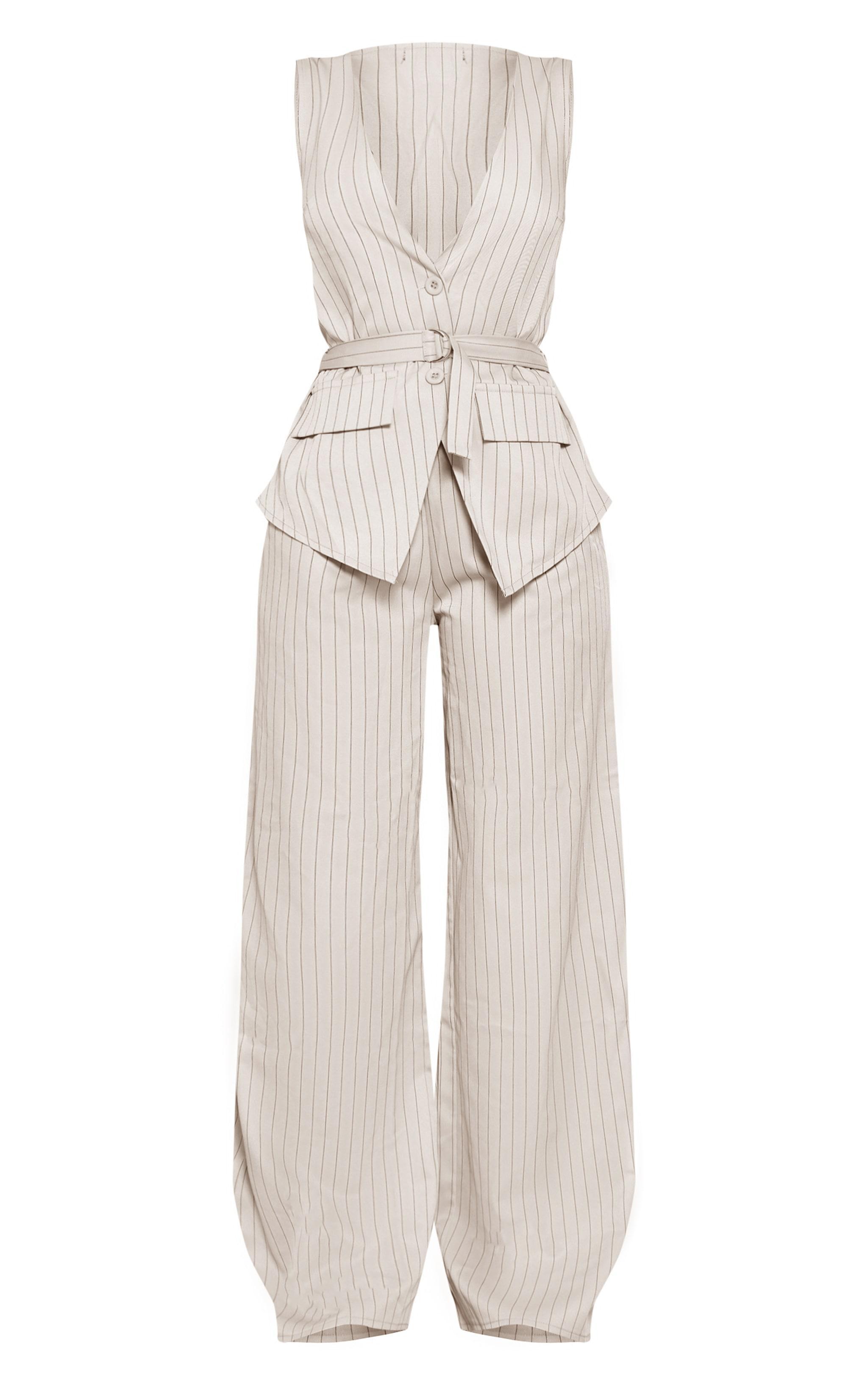 Stone Stripe Woven Vest Tailored Wide Leg Jumpsuit Product Image