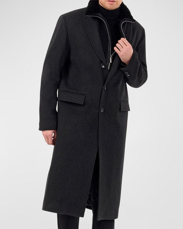 Mens Brushed Wool Long Stroller Coat With Shearling Lamb Dickey Product Image