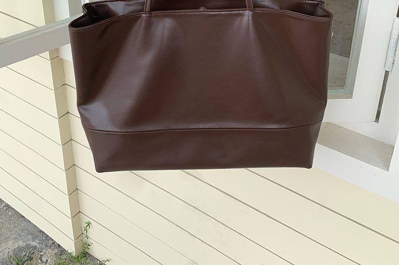 Plain Faux Leather Tote Bag Product Image