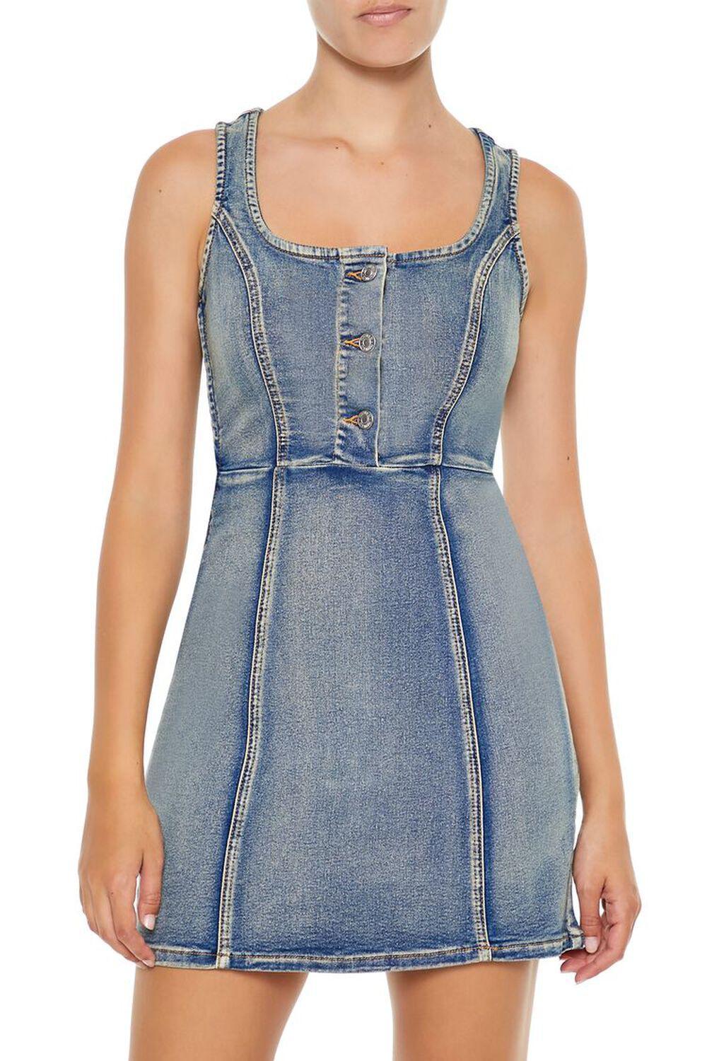 Denim Button-Front Mini Dress | Forever 21 Product Image