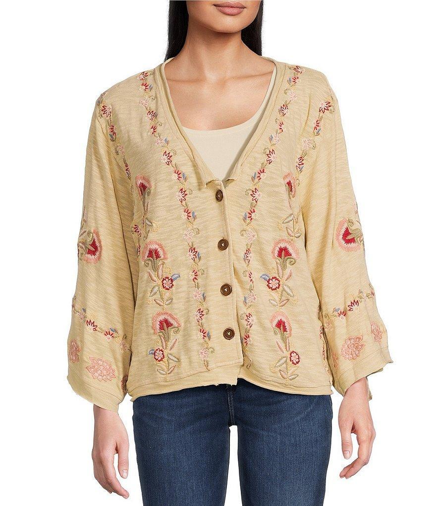 Karyn Seo Esvi Embroidered V-Neck Long Bell Sleeve Knit Cardigan product image