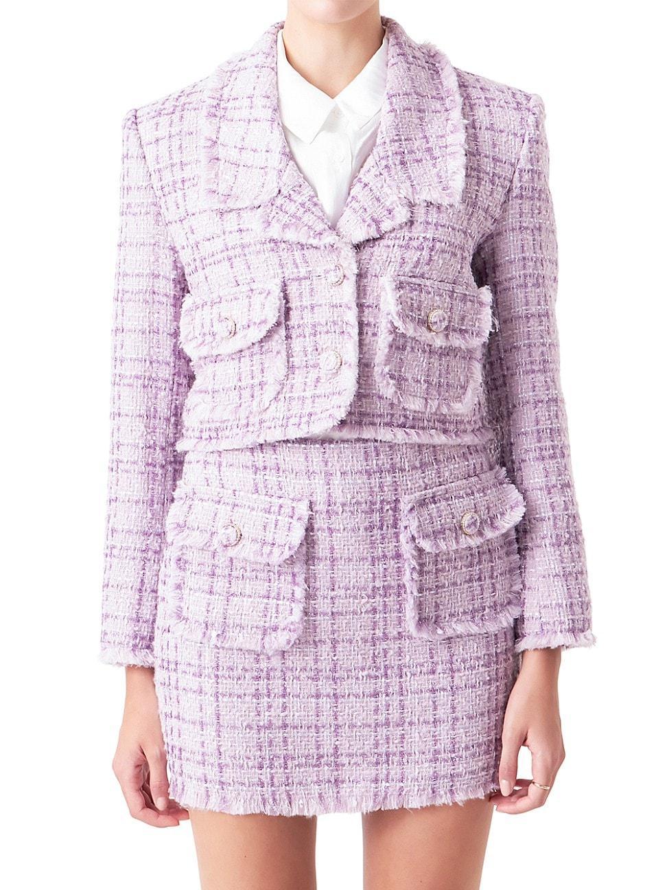 Womens Tonal Boucle Tweed Cropped Blazer Product Image