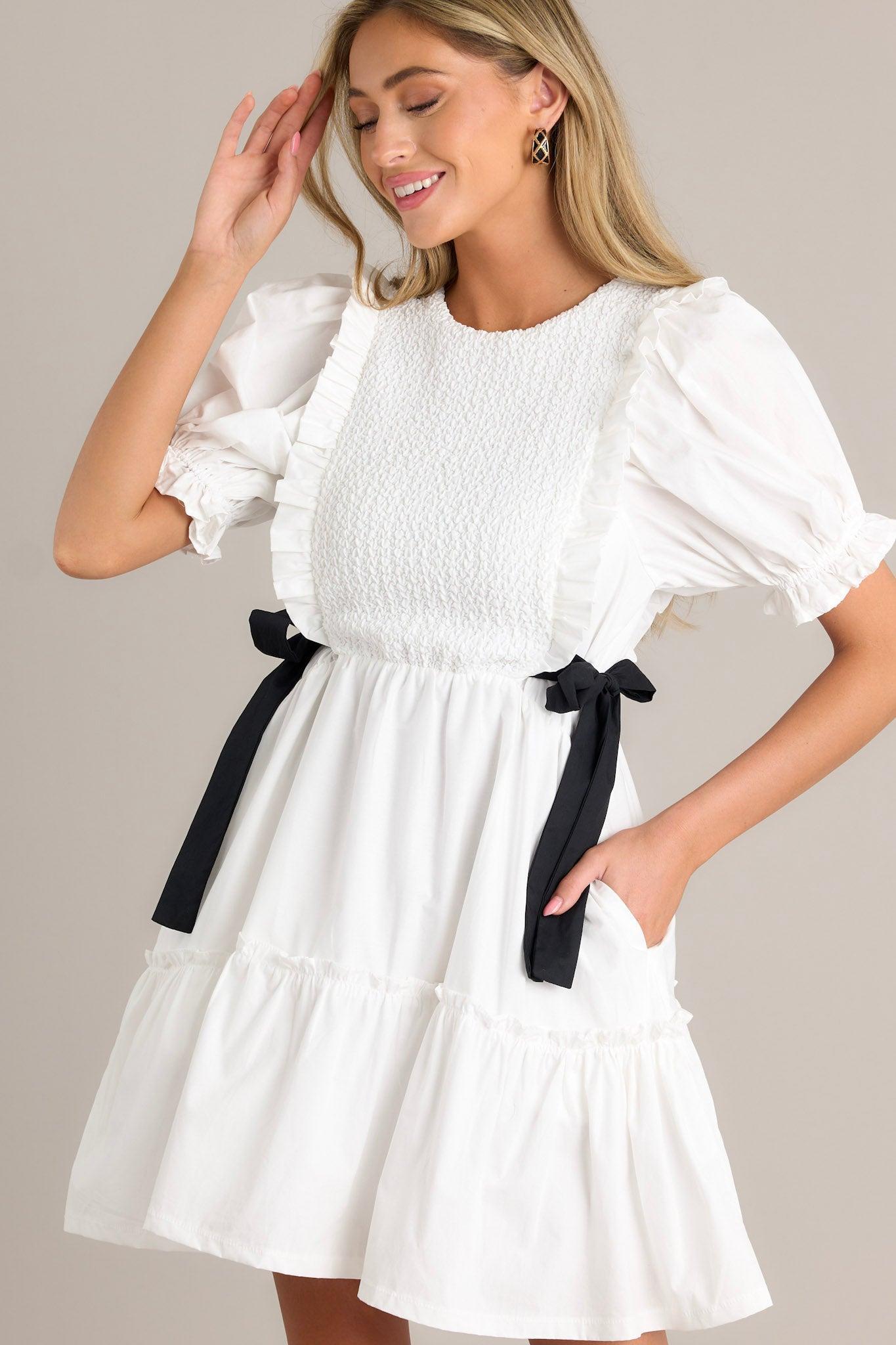 Decision Made 100% Cotton Ivory Puff Sleeve Mini Dress Product Image