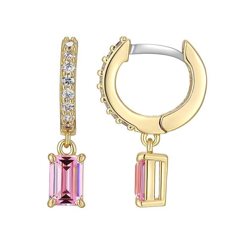 Sarafina Pink & Clear Cubic Zirconia Drop Huggie Hoop Earrings, Womens, Gold Tone Product Image