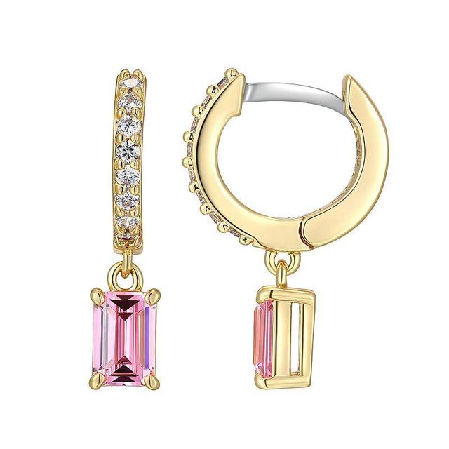 Sarafina Pink & Clear Cubic Zirconia Drop Huggie Hoop Earrings, Womens, Gold Tone Product Image