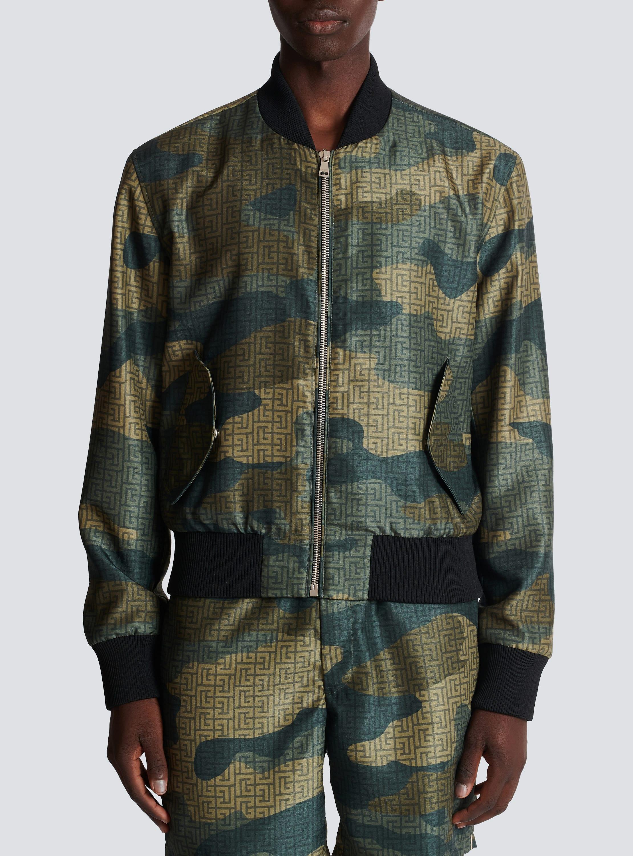 Camouflage monogrammed Shantung bomber jacket Product Image