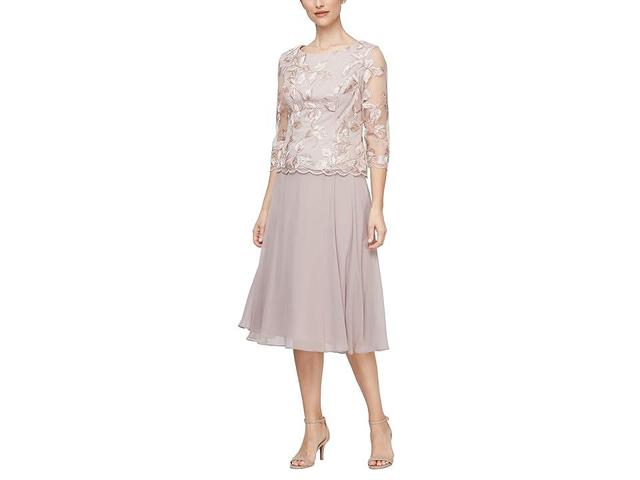 Alex Evenings 34 Illusion Sleeve Scoop Neck Embroidered Lace Sheath Dress Product Image