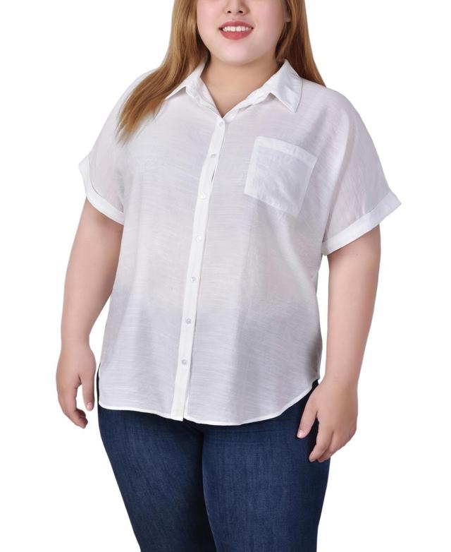 Ny Collection Plus Size Short Sleeve Woven Front and Jersey Back Top Product Image