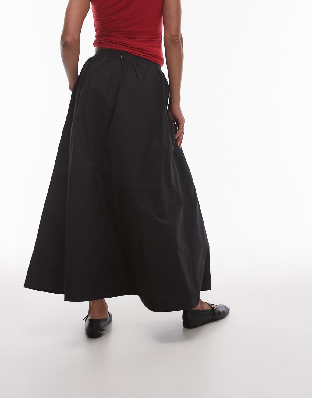 Topshop poplin full midi skirt in black Product Image