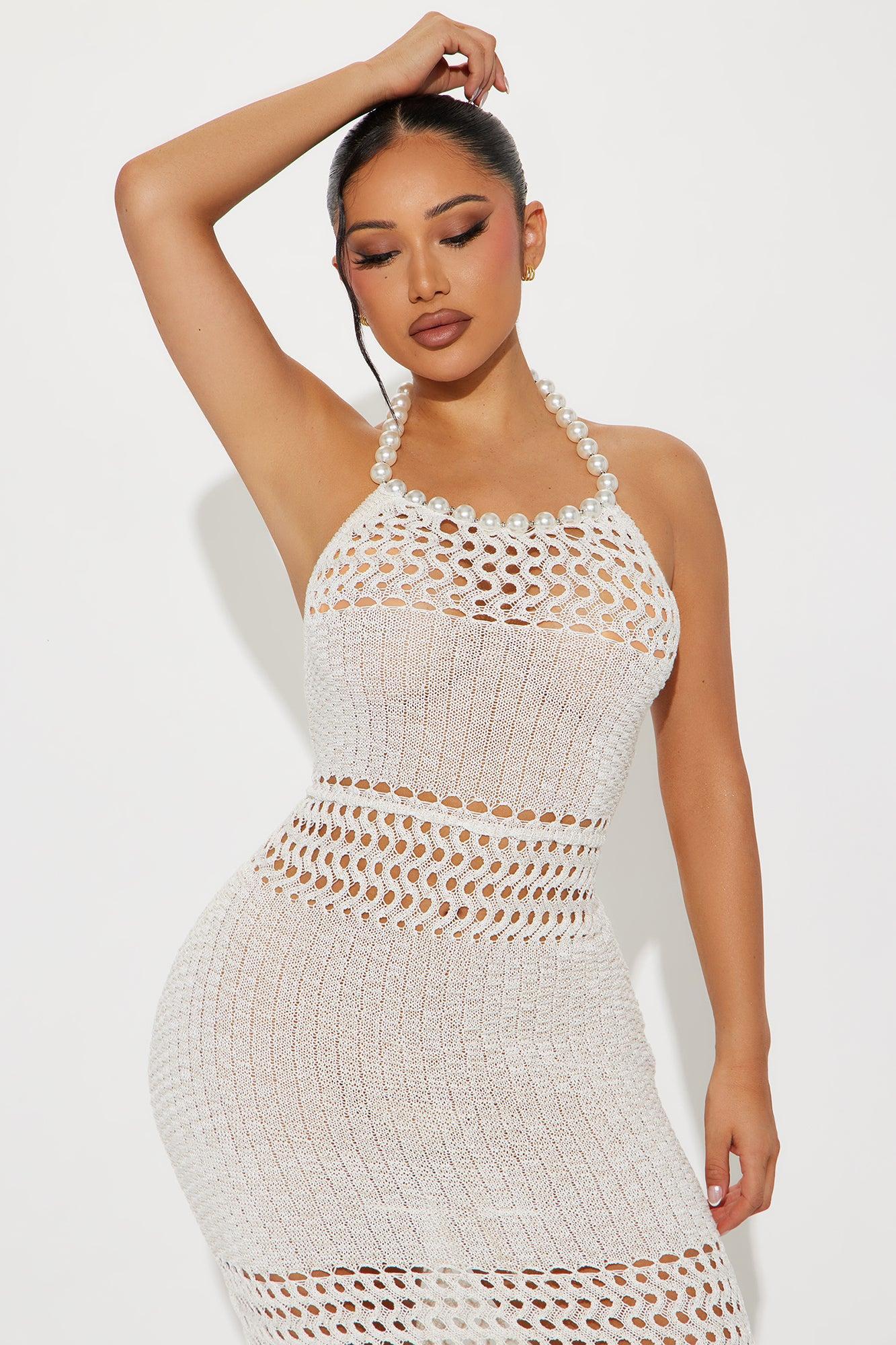 Sierra Pearl Crochet Maxi Dress - White Product Image