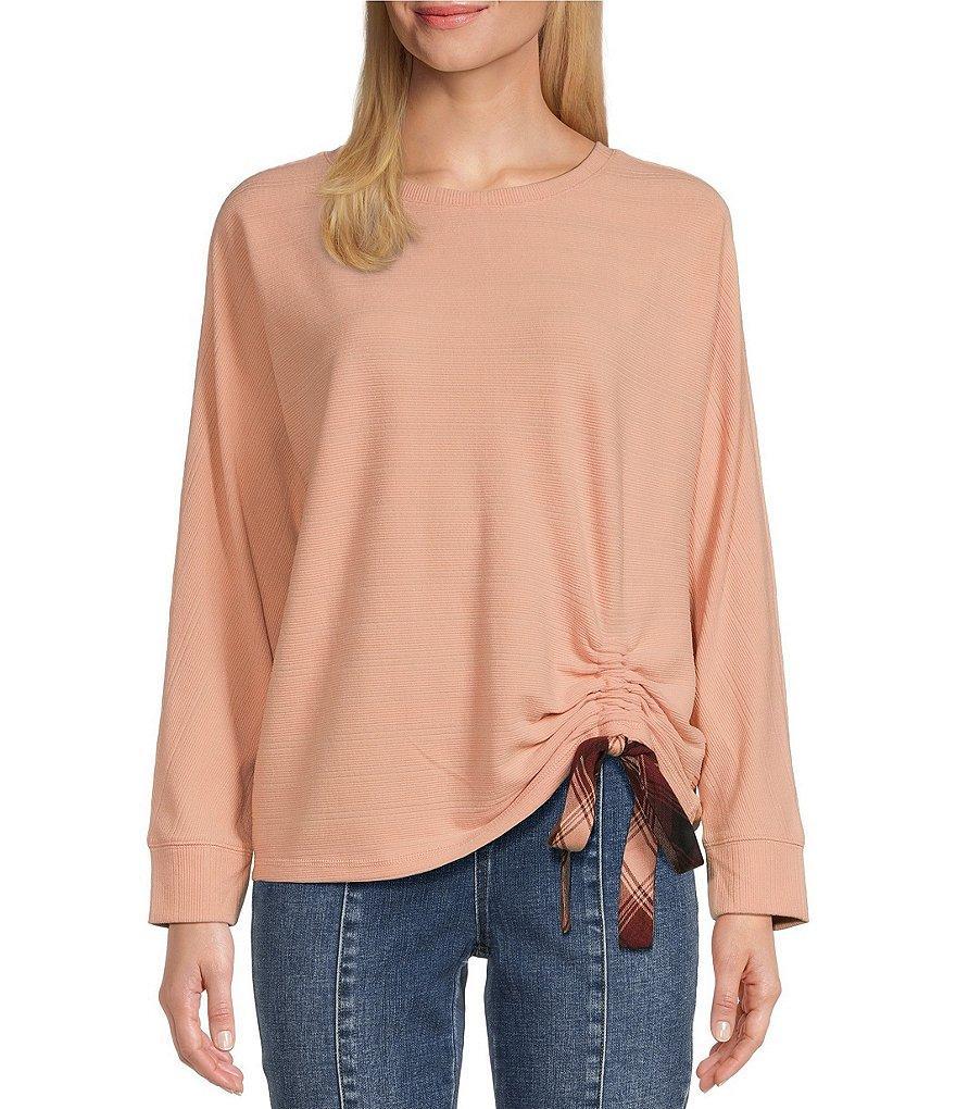 Westbound Knit Long Sleeve Crew Neck Ruched Shirt Product Image