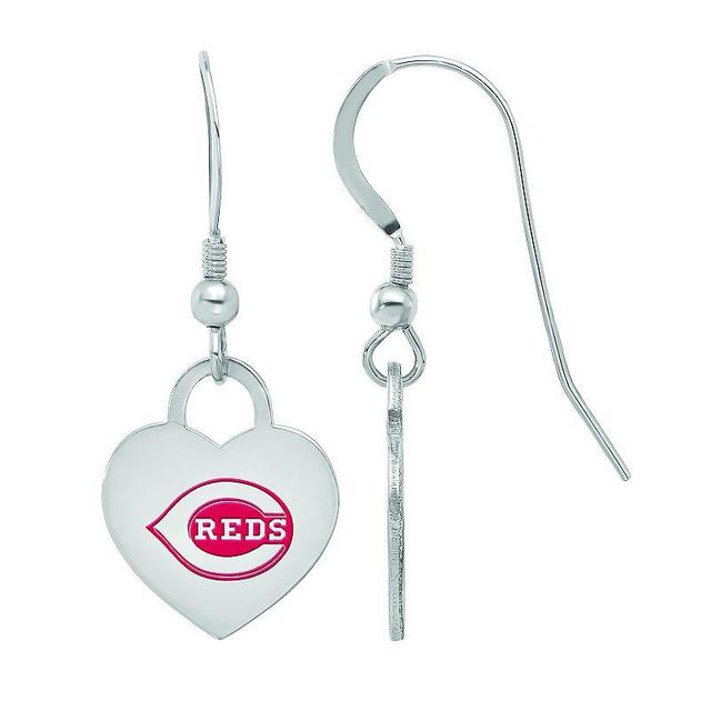 LogoArt Sterling Silver Cincinnati Reds Heart Dangle Earrings, Womens Product Image