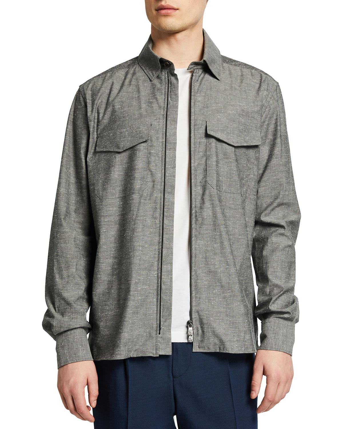 Mens Melange Zip-Front Overshirt Product Image