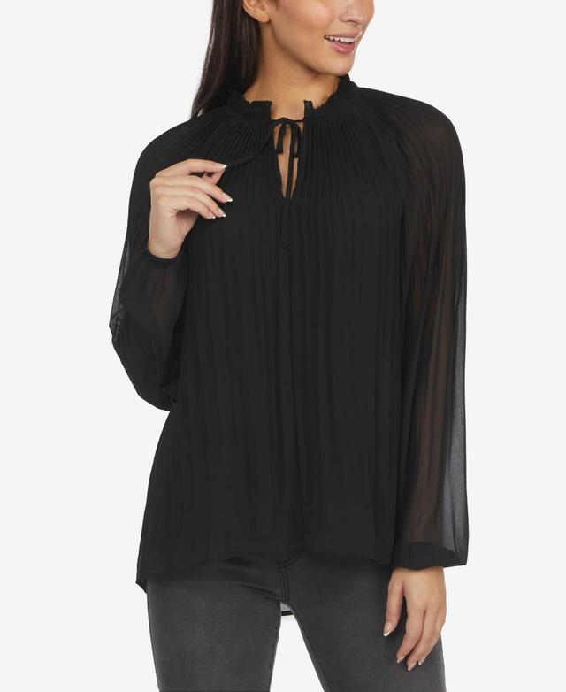 Women's Ruffle Trim Pleated Blouse Product Image