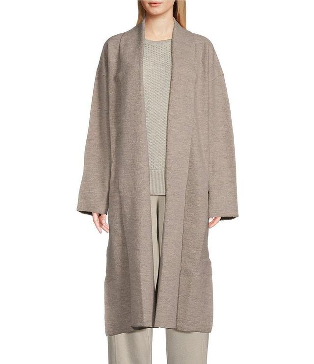 Eileen Fisher Soft Wool Stand Collar Long Sleeve Pocketed Open Front Long Jacket Product Image