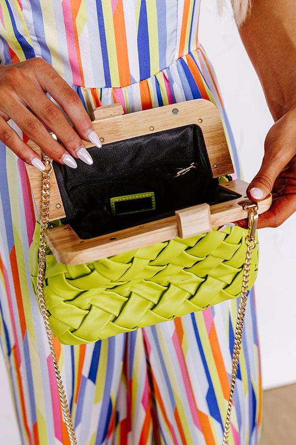 Seaside Oasis Faux Leather Woven Purse in Lime Punch Product Image