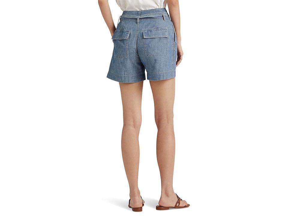 LAUREN Ralph Lauren Belted Chambray Shorts (Beryl Blue Wash) Women's Clothing Product Image