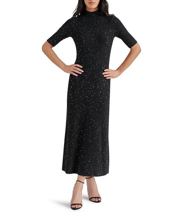 Steve Madden Pernille Knit Sequin Mock Neck Short Sleeve Maxi Dress Product Image