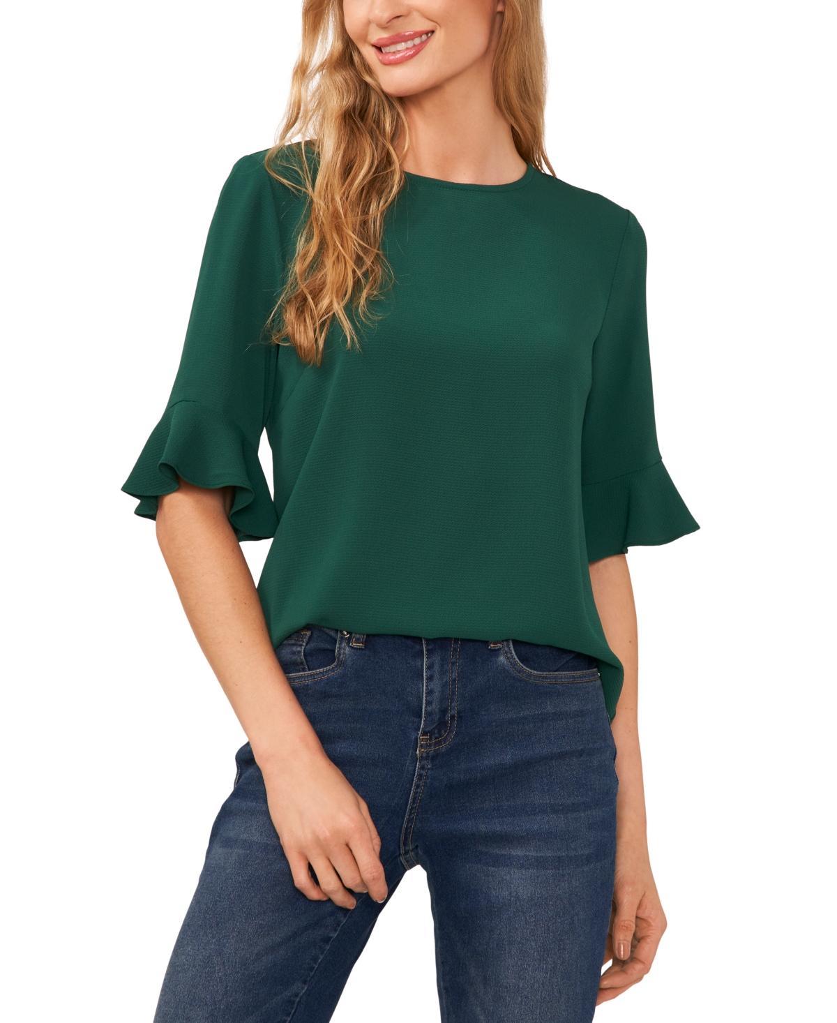 CeCe Womens Ruffled-Cuff 3/4-Sleeve Crew Neck Blouse Product Image