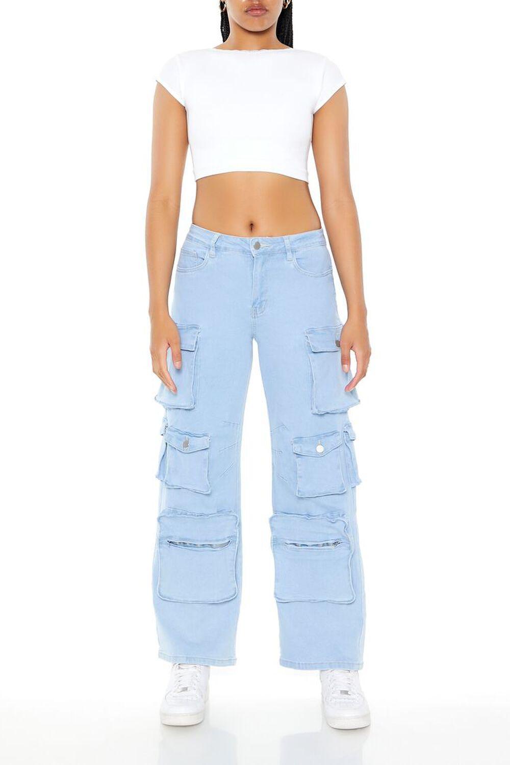 Low-Rise Wide-Leg Cargo Jeans | Forever 21 Product Image