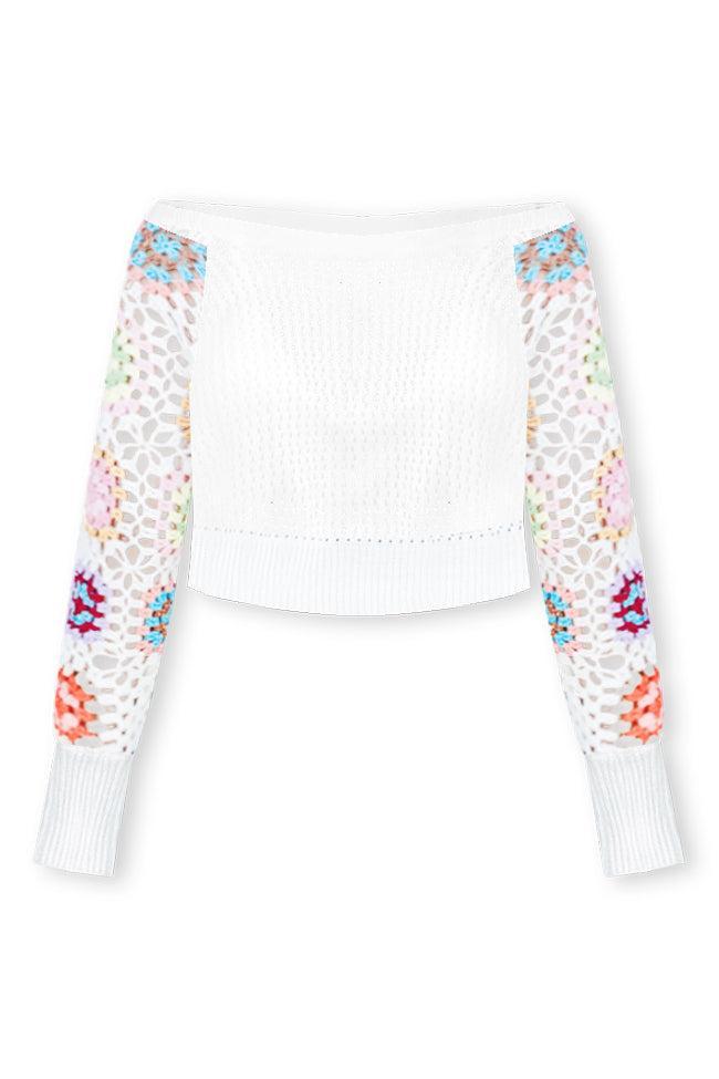 A Wonderful Life Ivory Multi Crochet Sleeve Sweater  FINAL SALE Product Image