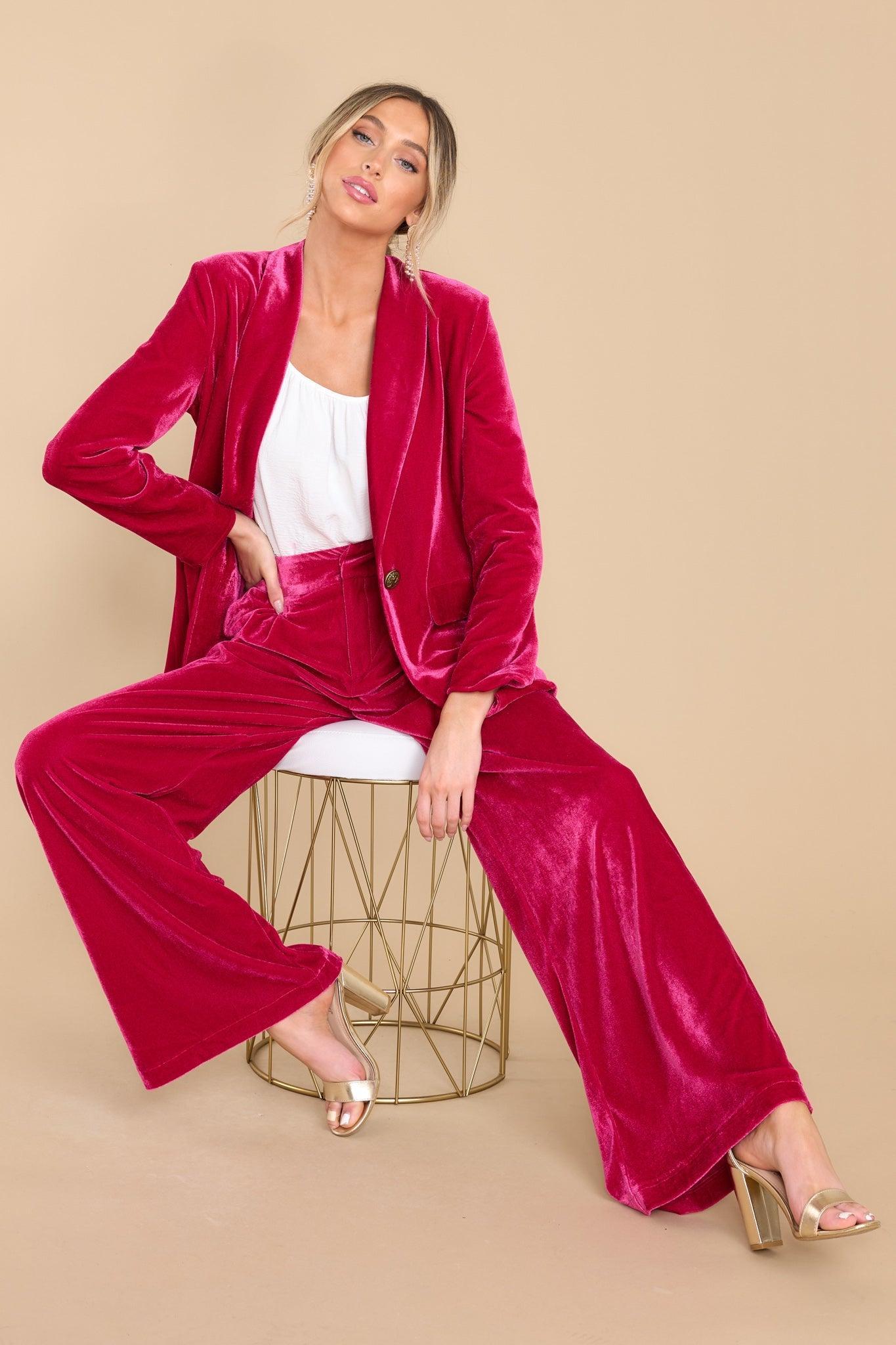 Aura Boss Babe Hot Pink Velvet Blazer Product Image