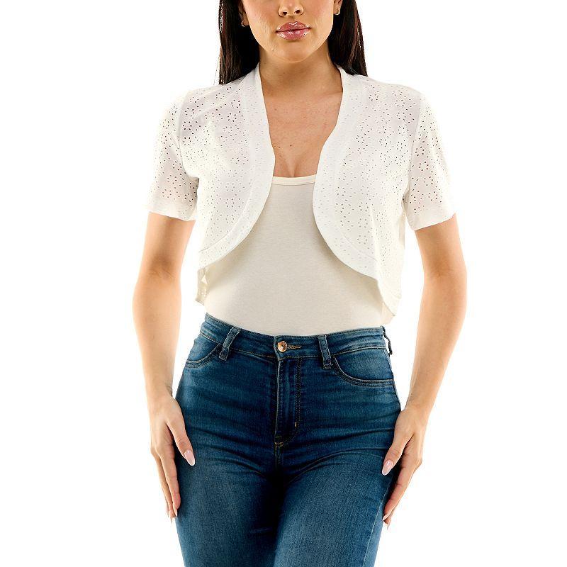 Womens Nina Leonard Eyelet Knit Bolero Product Image