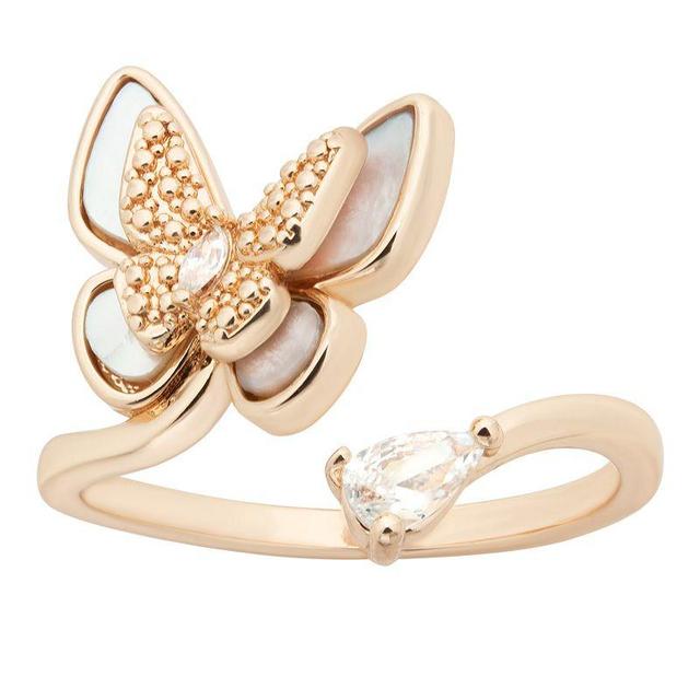 City Luxe Gold Tone Mother of Pearl & Cubic Zirconia Butterfly Wrap Ring, Womens White Product Image