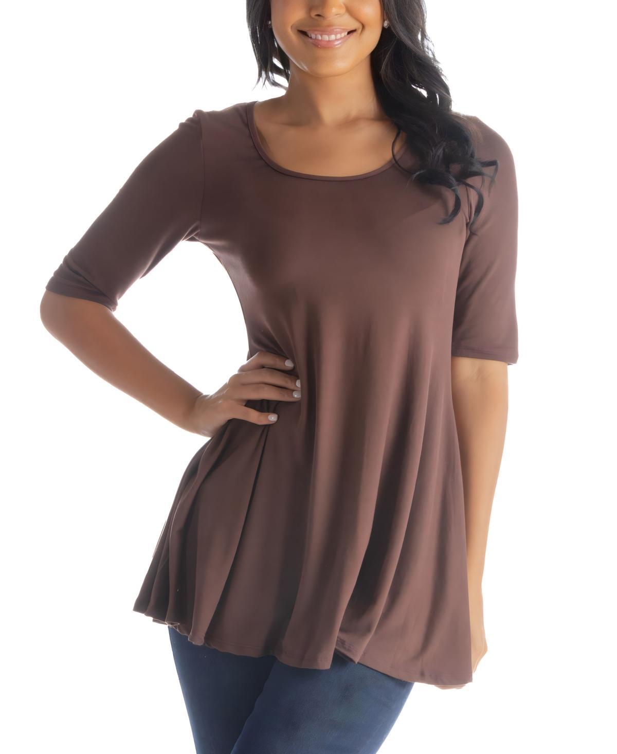 24seven Comfort Apparel Womens Elbow Sleeve Swing Tunic Top Product Image