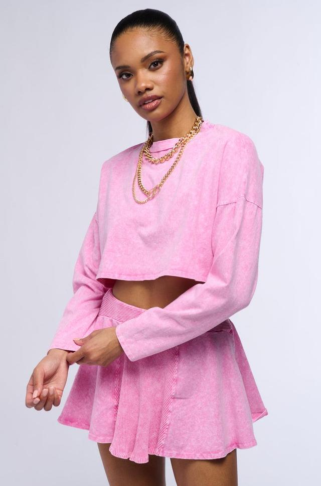 THE PINK COSMOS MINERAL WASH CUT OFF LONG SLEEVE TEE Product Image