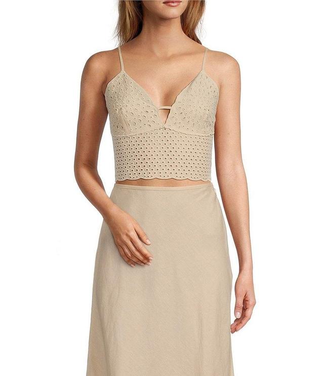 Antonio Melani Jazmin Stretch Linen Blend V-Neck Spaghetti Strap Eyelet Cropped Top Product Image