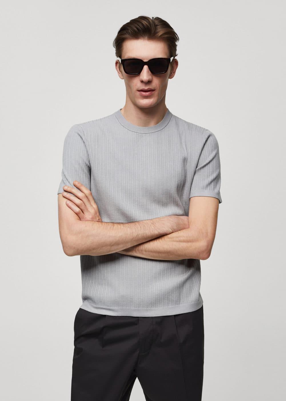 MANGO MAN - Ribbed knit t-shirt greyMen Product Image