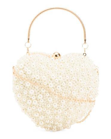 Heart Of Pearls Clutch With Detachable Chain Top Carry Handle for Women Product Image