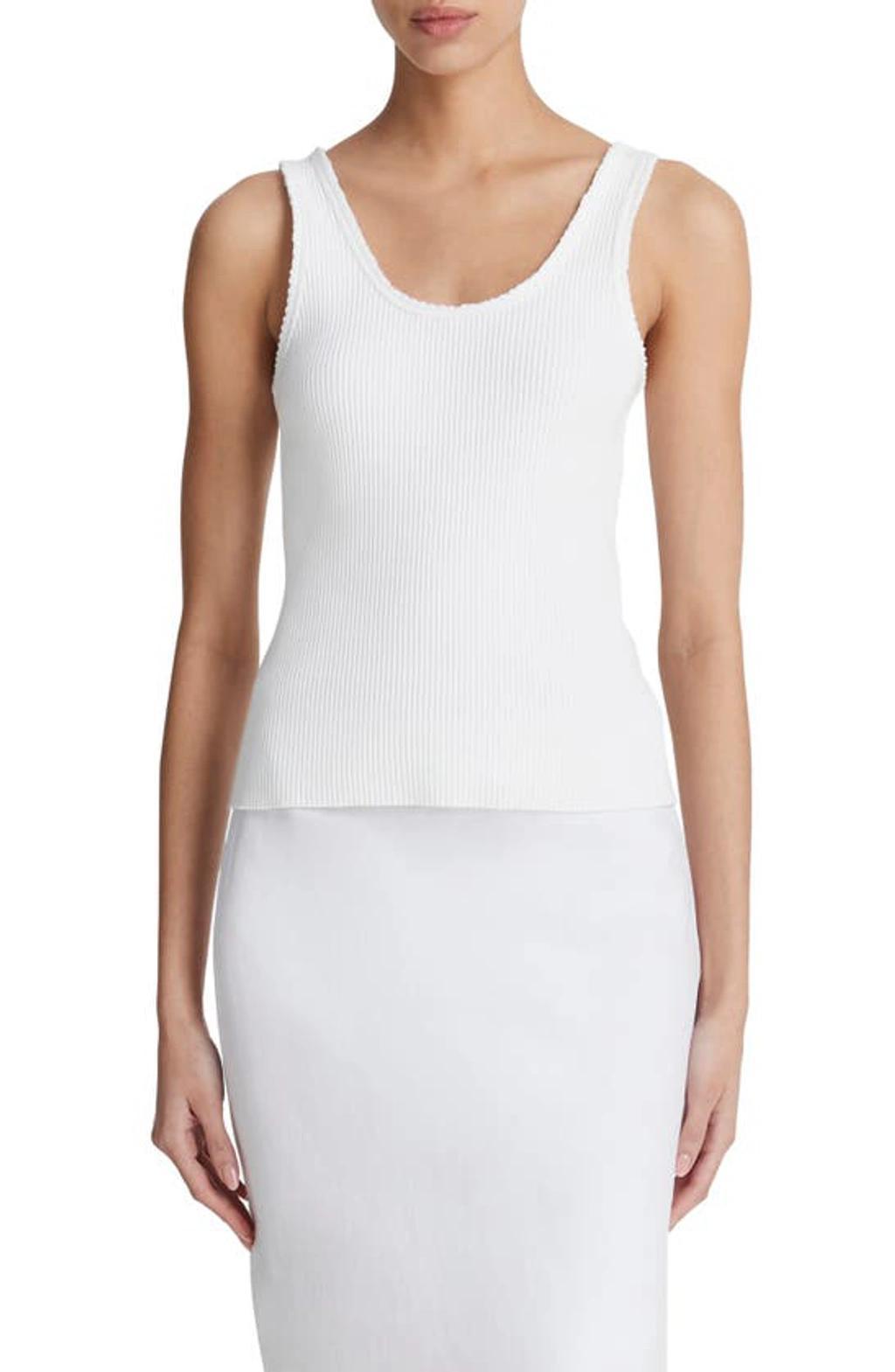 Scoop Neck Rib Tank In Optic White Product Image