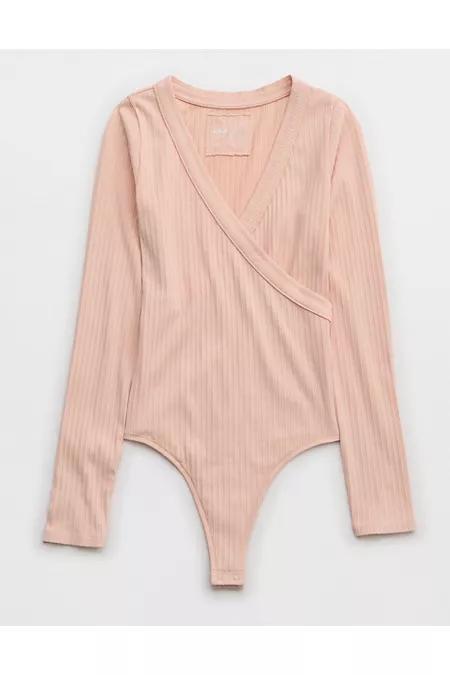 Aerie Long Sleeve Cross Front Bodysuit Women's Product Image