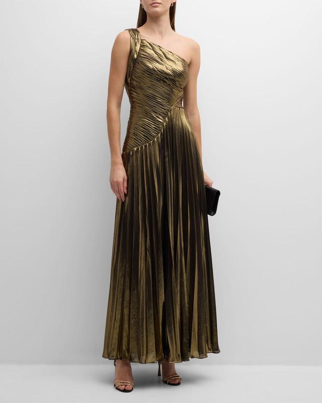 Womens Metallic Chiffon One-Shoulder Gown Product Image