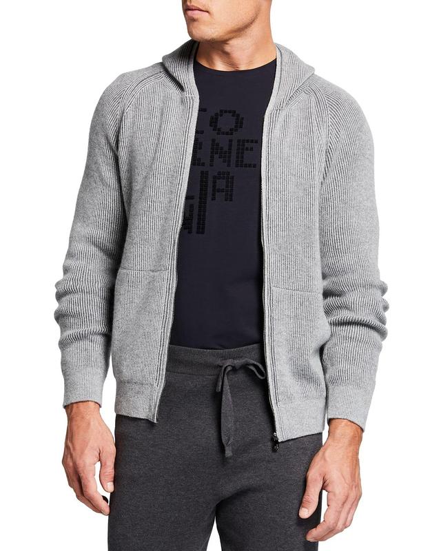 Mens Ribbed Raglan Zip Hoodie Sweater Product Image