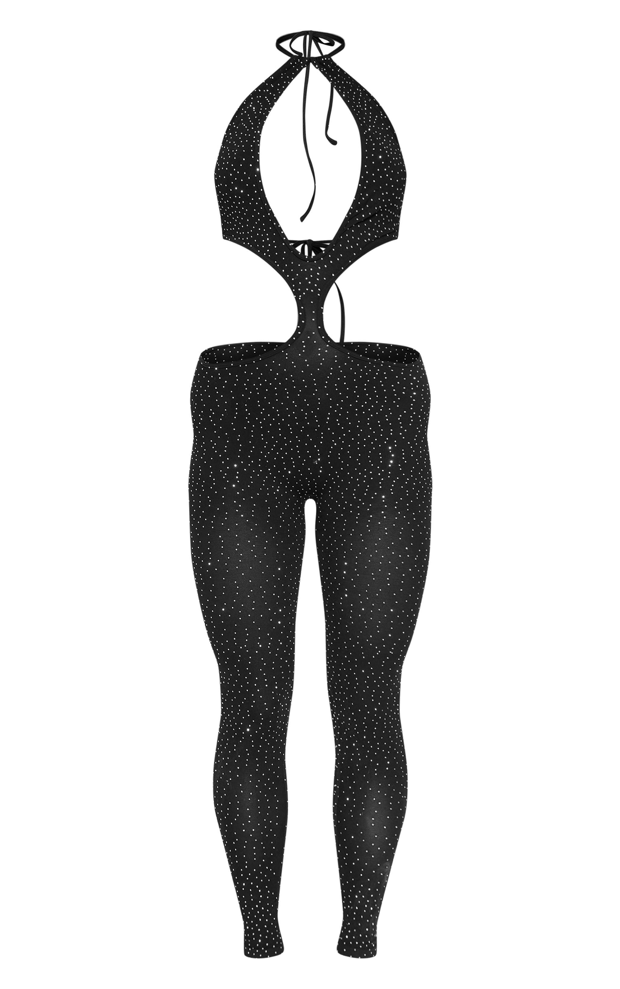 Black Hot Fix Seamless Cut Out Strappy Jumpsuit Product Image